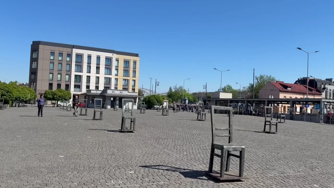 Ghetto Heroes Square memorial chairs in Kraków