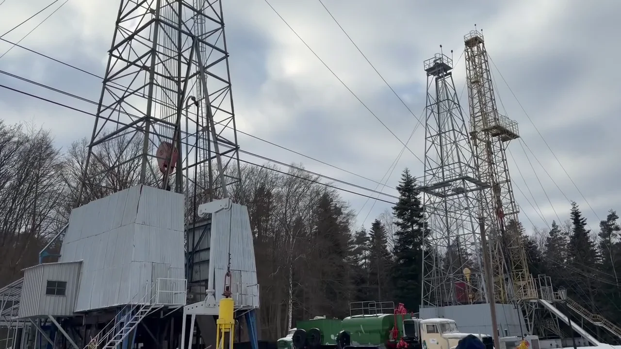 Historic oil drilling equipment at Bóbrka in south-eastern Poland