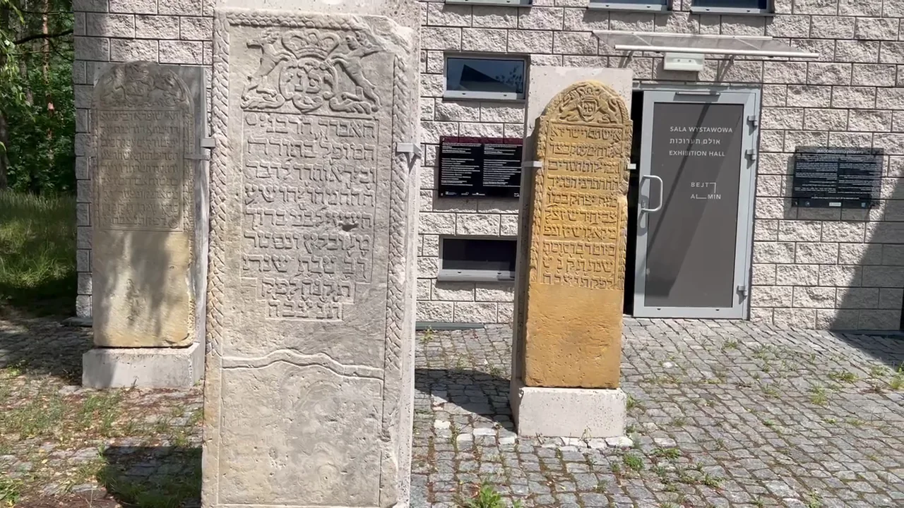 Three historic matzevot with Hebrew inscriptions at the Jewish cemetery in Bródno, Warsaw.