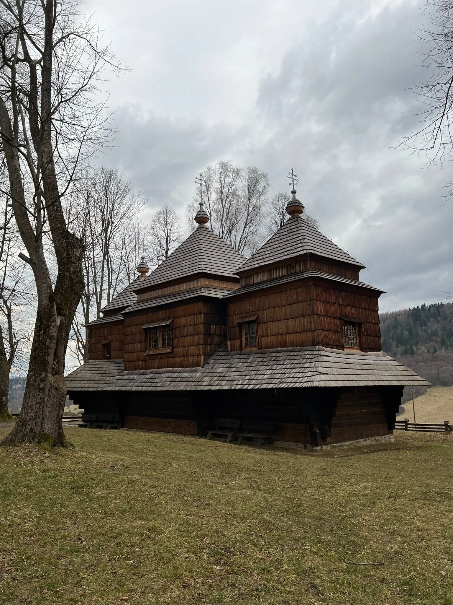 A wooden Eastern Christian church in the Lutowiska area.