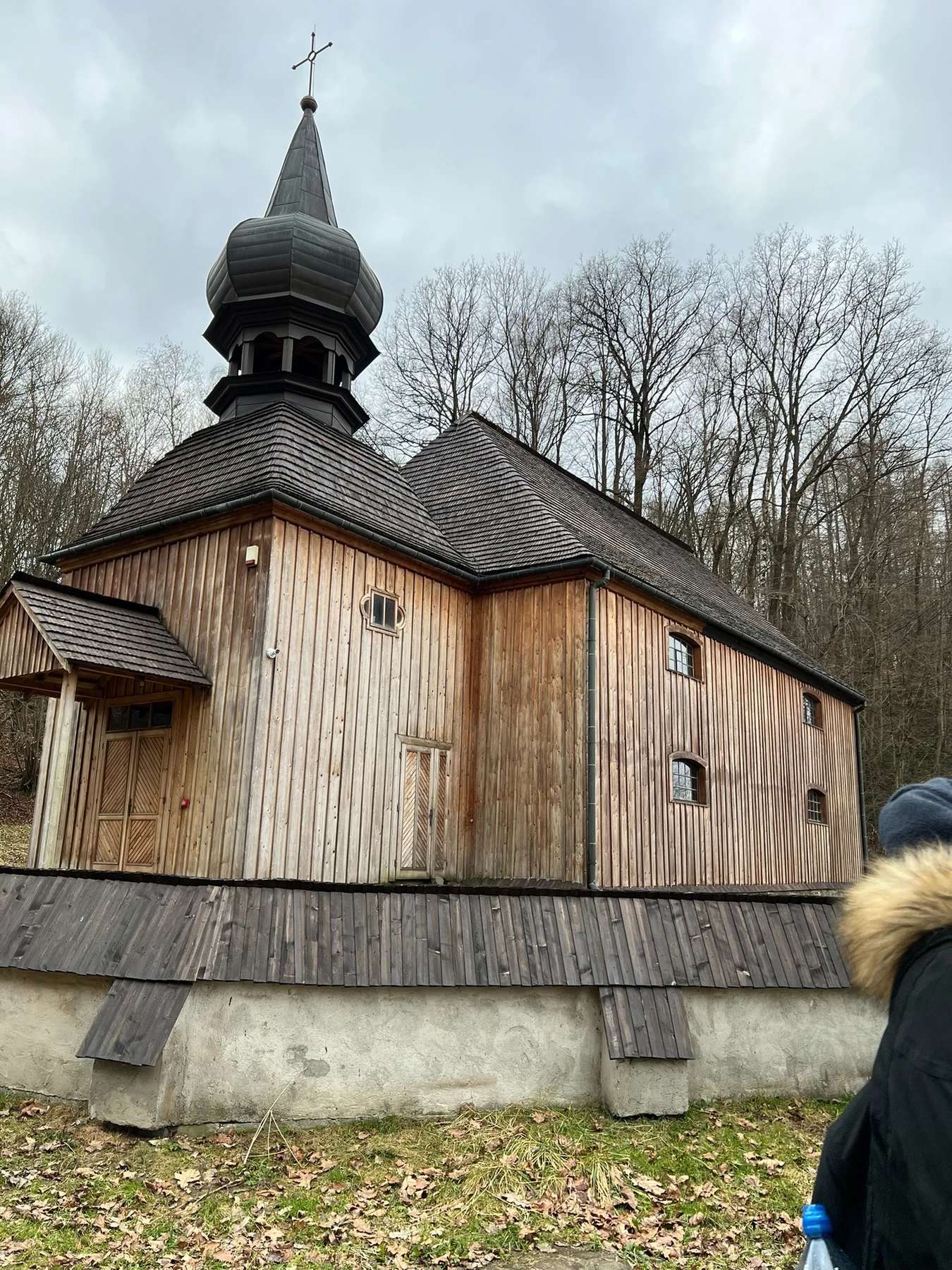 Historic wooden church preserved at the Sądecki Ethnographic Park in Nowy Sącz.