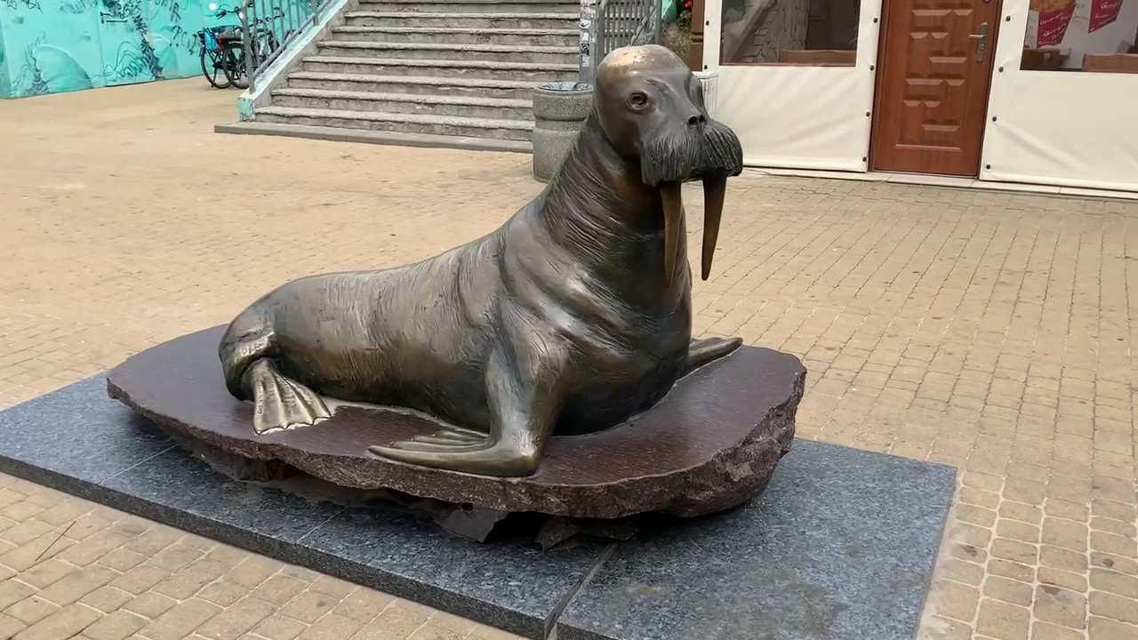 Walrus sculpture in Mielno, photographed for Brit in Poland
