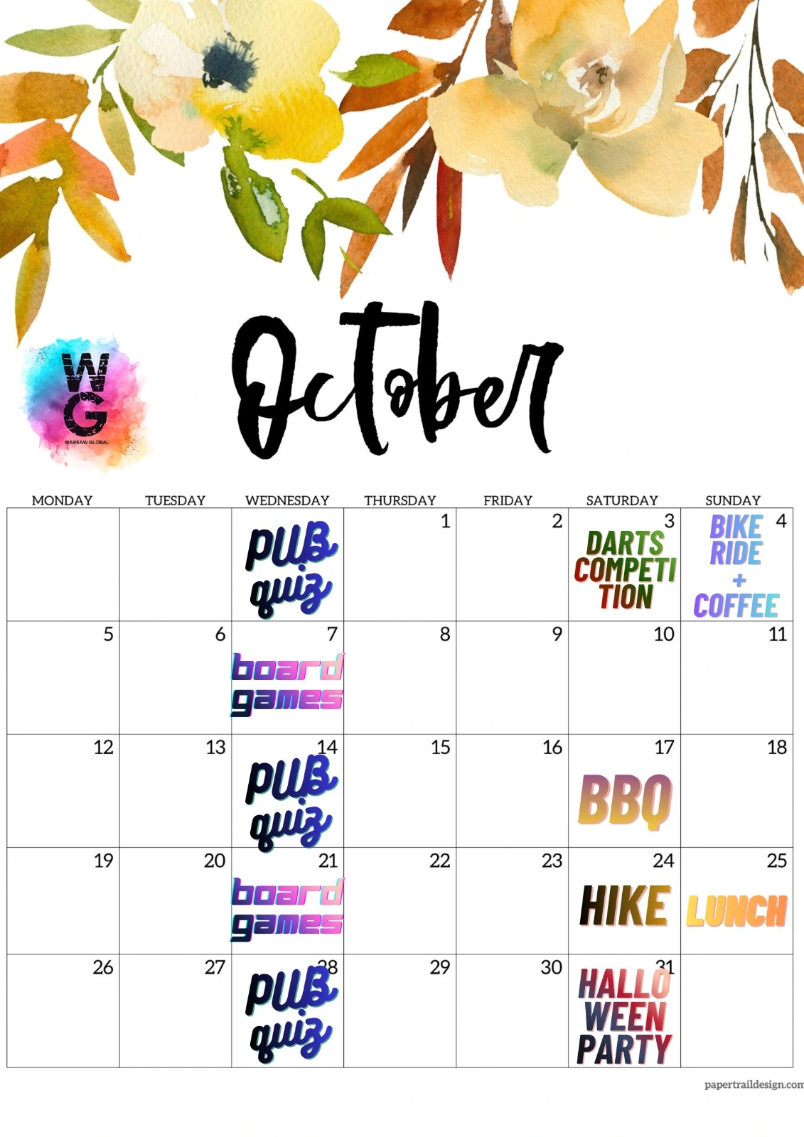 Warsaw Global October 2026 activity calendar