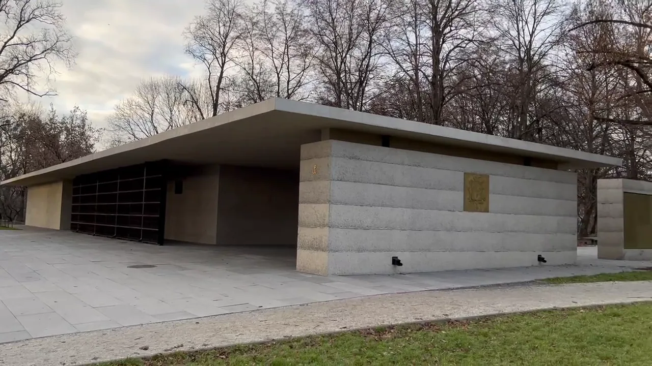 Original photograph of The Memorial Chamber, a branch of the Museum of Warsaw, stands beside the cemete at Warsaw Insurgents Cemetery