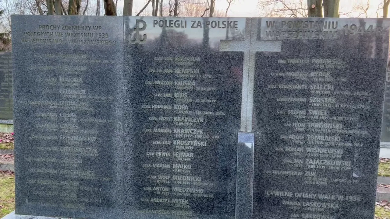 Original photograph of Rows of memorial panels preserve names and units, while many of the people burie at Warsaw Insurgents Cemetery