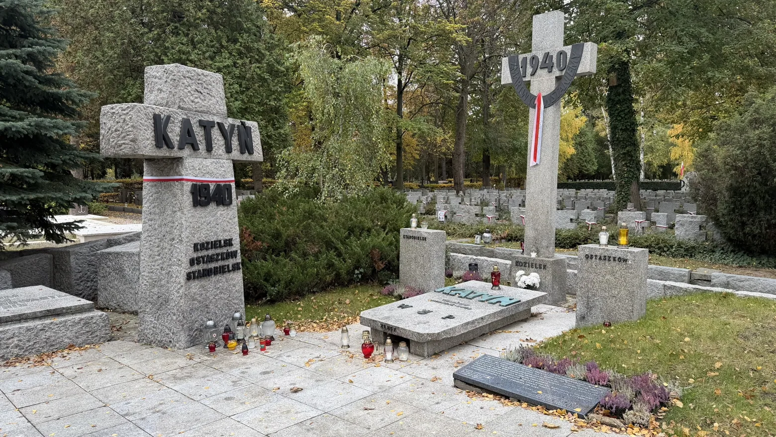 The Katyń memorial crosses at Military Powązki.