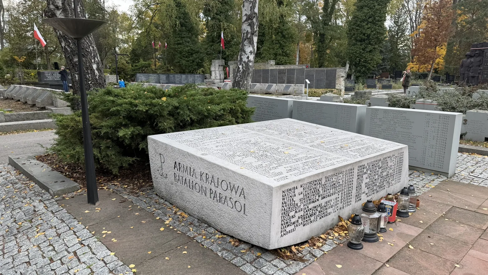The Home Army’s Parasol battalion memorial, inscribed with the names of the fallen.
