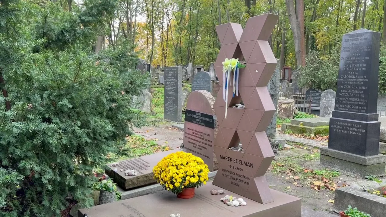 Jewish cemetery remembrance stones and graves in autumn
