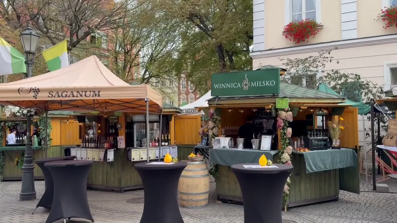 Wine producer stalls during Zielona Góra's Winobranie festival